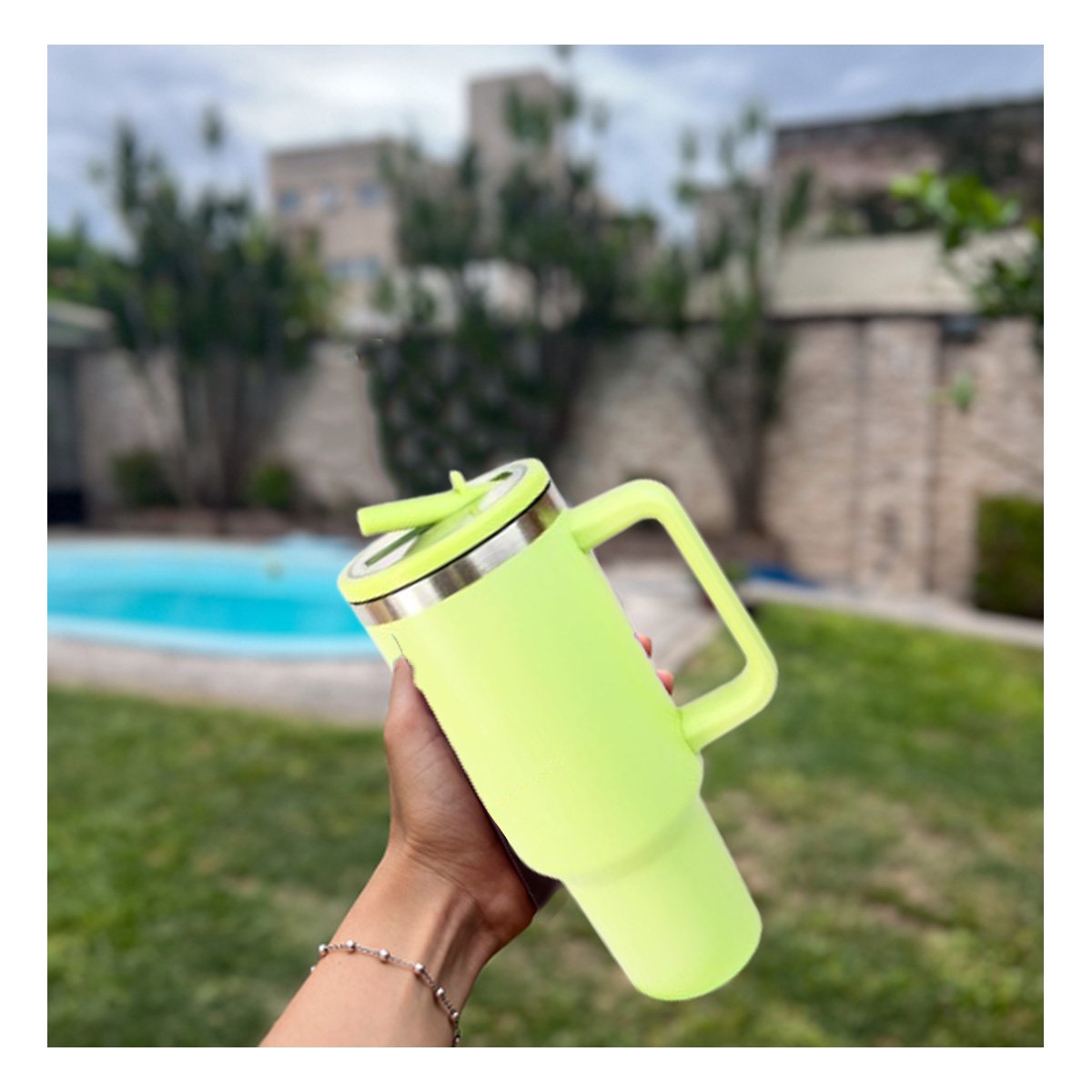 PACK4 TERMO EN COLOR VERDE LIMON CON ASA Y PICO 1200ML EN MATERIAL ABS Y ACERO Y+PAPEL REGALO - 5