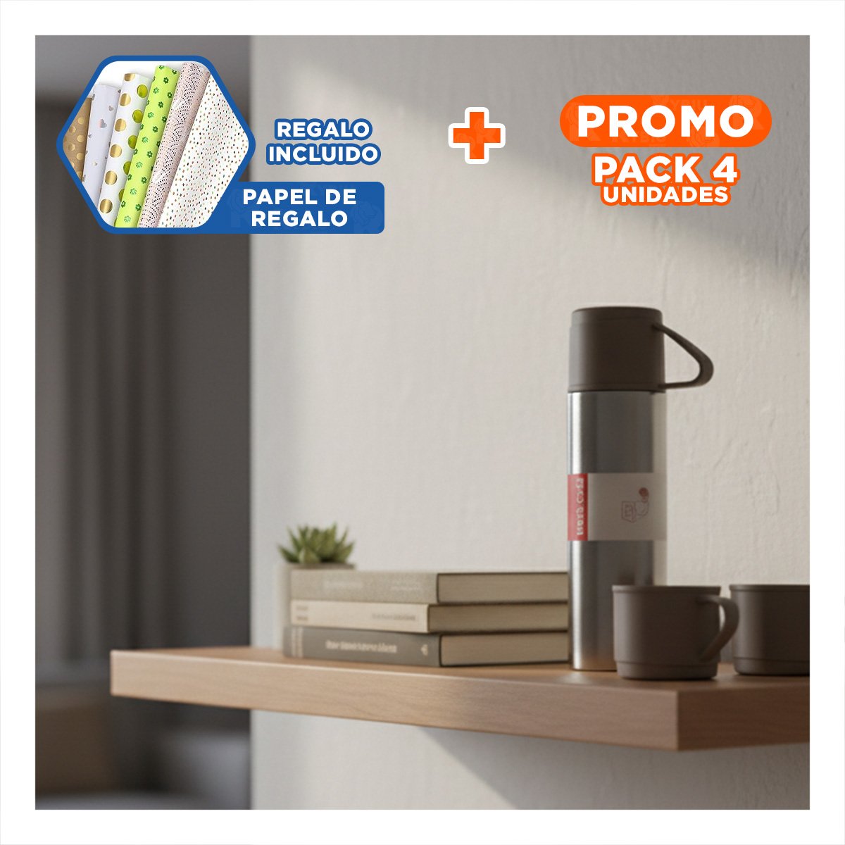 PACK4 RECIPIENTE MODERNO CON 2 TASAS MARRON Y+PAPEL REGALO - 1
