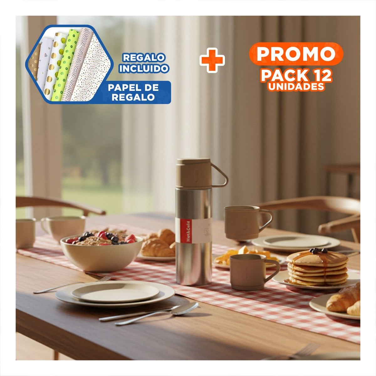 PACK12 CONTENEDOR FUNCIONAL CON 2 TASAS MARRON Y+PAPEL REGALO - 1