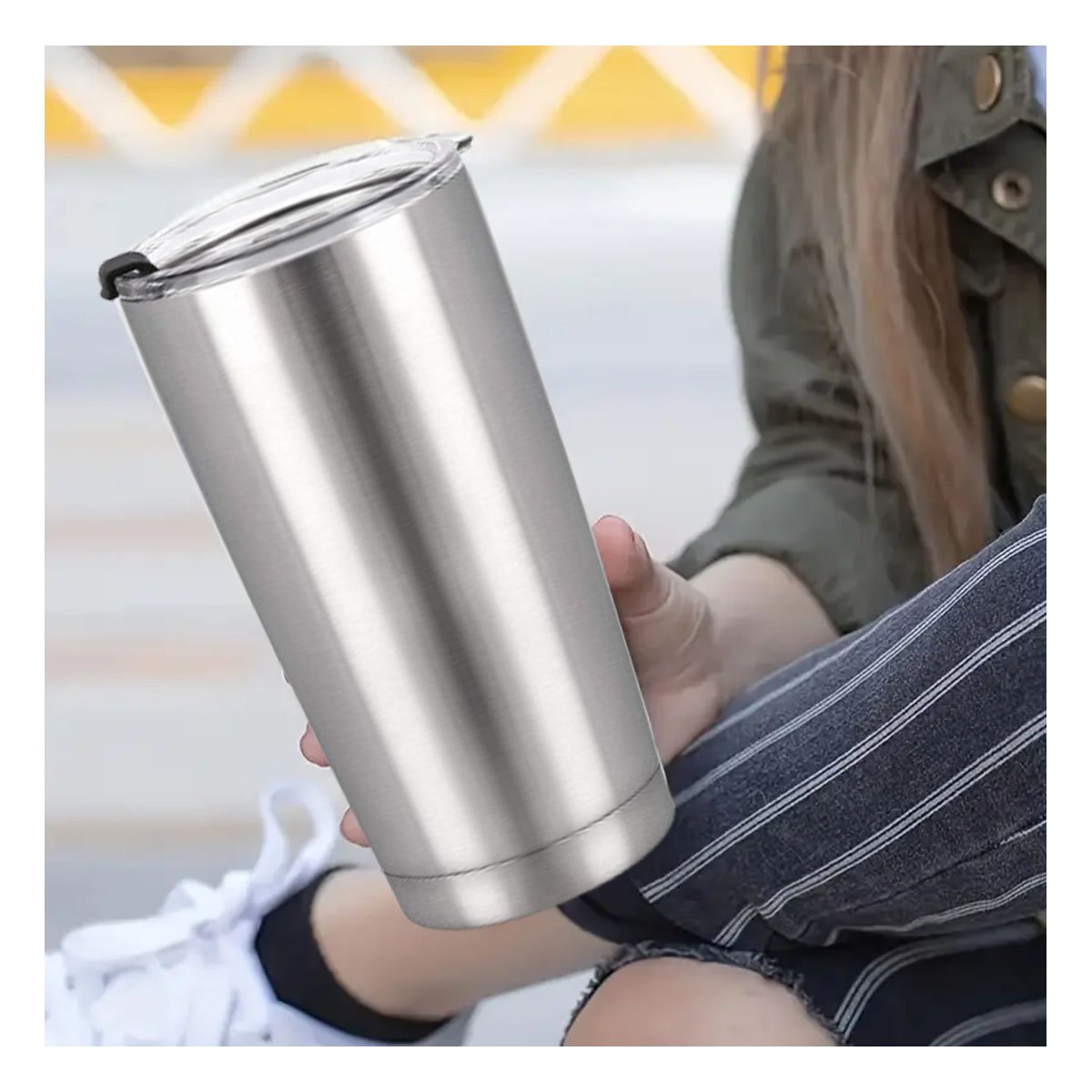 PACK4 VASO PLATEADO 600ML CON TAPA Y ASA DE ACERO INOXIDABLE PARA USO CONTINUO Y+PAPEL REGALO - 5