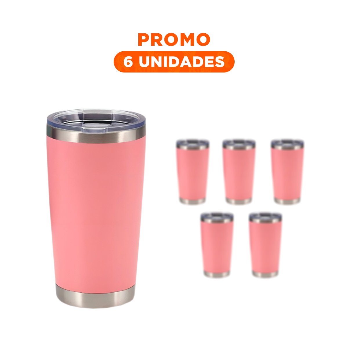 PACK6 BOTELLA ROSADA CON TAPA 600ML DE ACERO INOXIDABLE PARA CAFE, TE Y JUGOS - 1