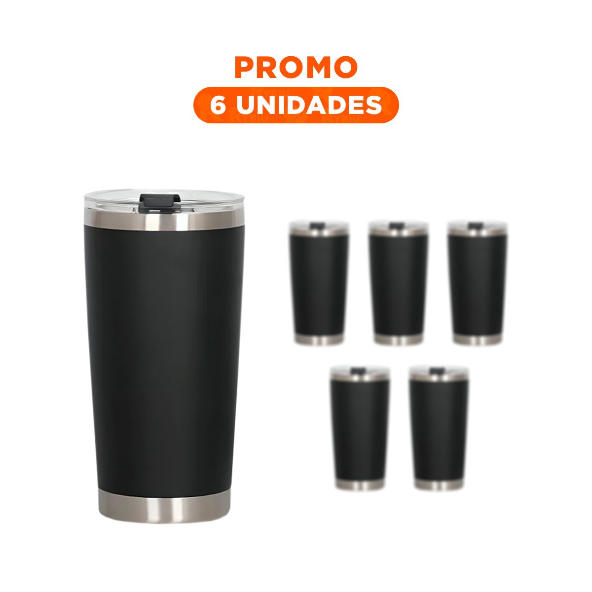 PACK6 BOTELLA NEGRA CON TAPA 600ML DE ACERO INOXIDABLE PARA CAFE, TE Y JUGOS - 1