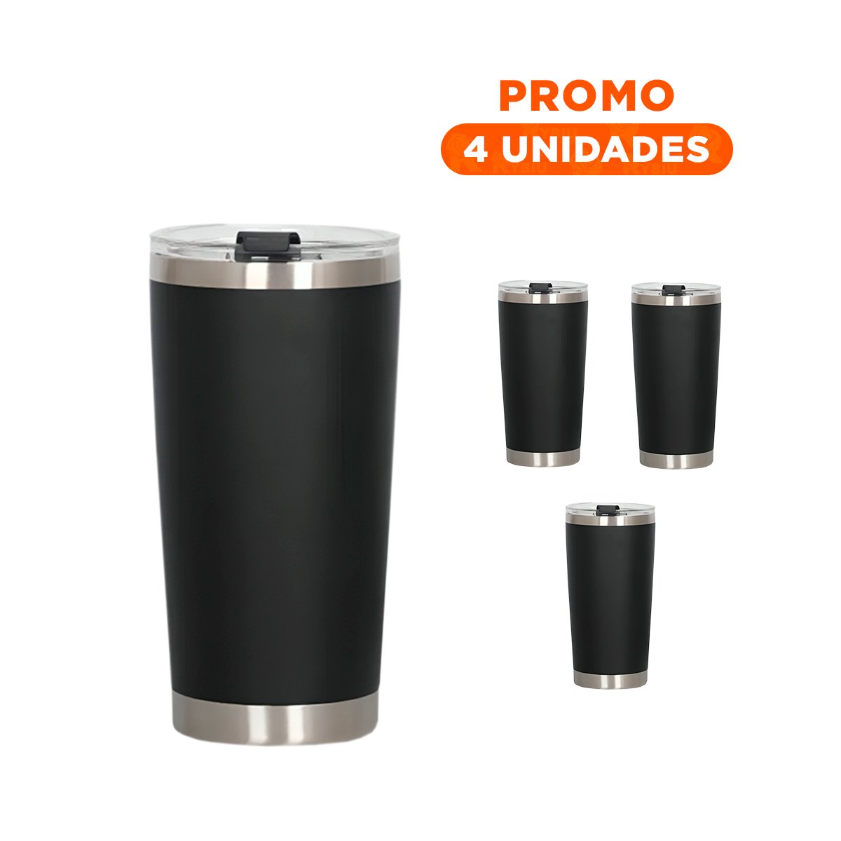 PACK4 BOTELLA 600ML DE ACERO INOXIDABLE NEGRO CON TAPA Y DISENO FUNCIONAL Y+REGALO STICKER - 1