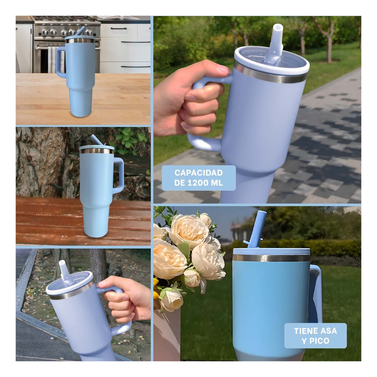 PACK2 TERMO EN COLOR CELESTE 1200ML CON ASA FIRME Y PICO EN ABS Y ACERO Y+PAPEL REGALO - 3