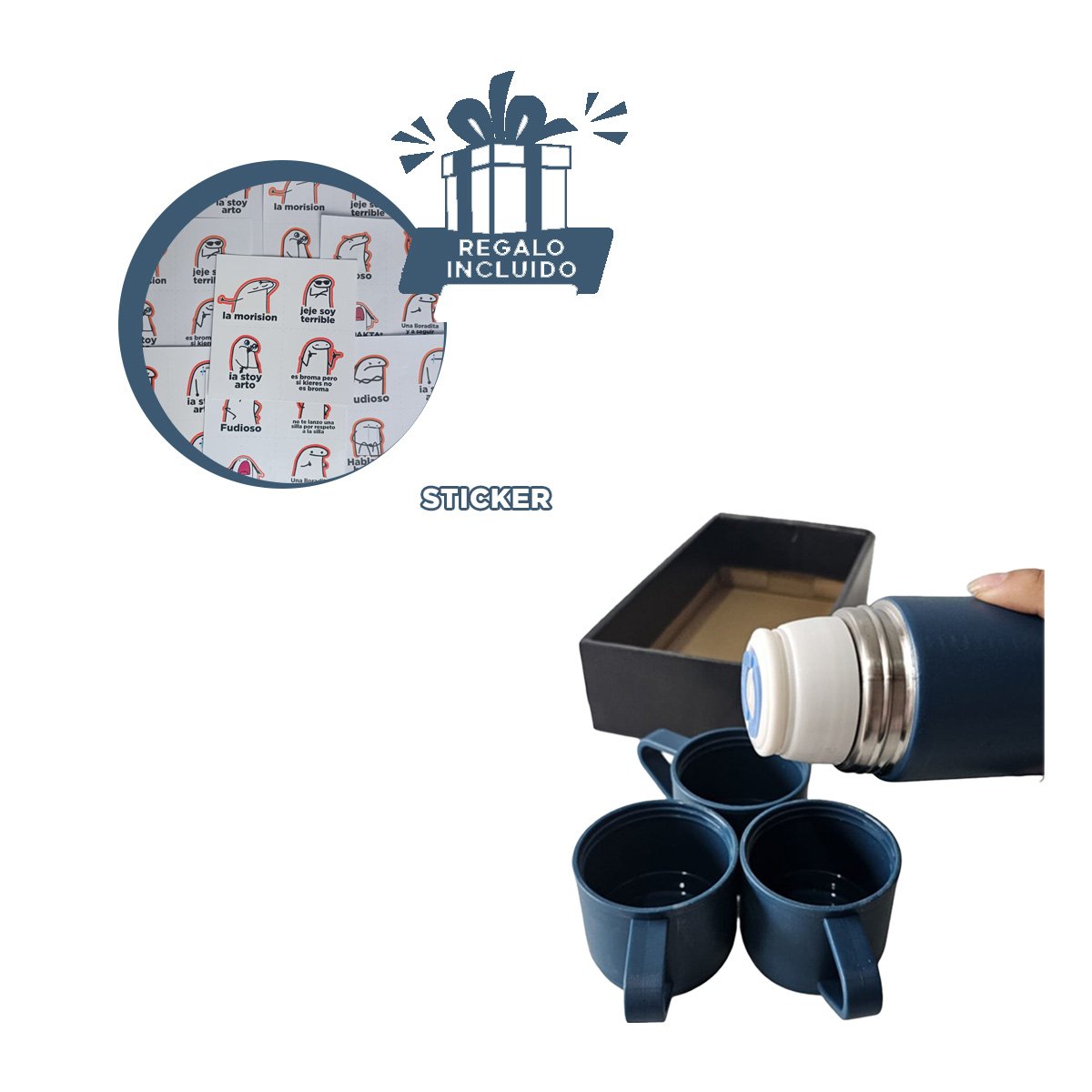VASO RESISTENTE AZUL MARINO CON 2 TASAS PARA VIAJES Y+REGALO STICKER - 1