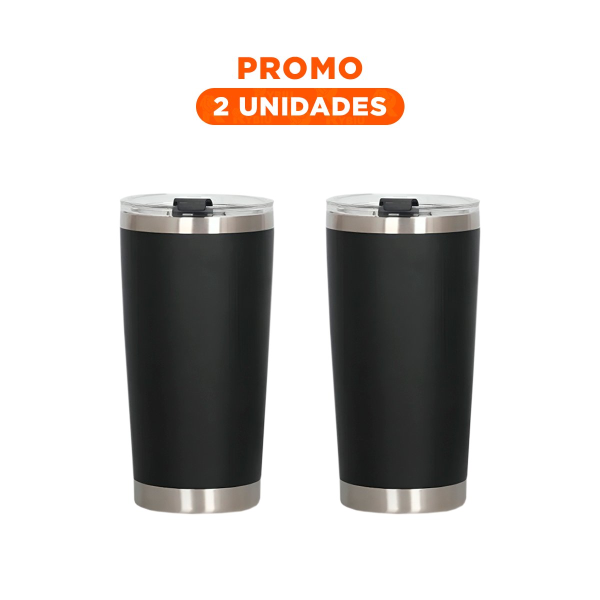 PACK2 VASO NEGRO 600ML CON TAPA DE ACERO INOXIDABLE PARA USO DIARIO Y VIAJE - 1