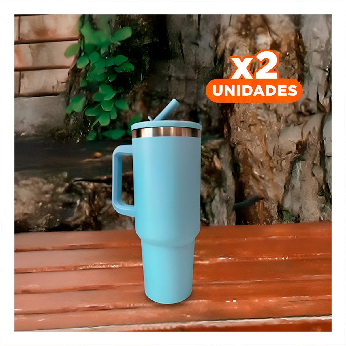 PACK2 TERMO CON PICO Y ASA EN EN COLOR CELESTE CAPACIDAD 1200ML ABS Y ACERO Y+REGALO STICKER - 1
