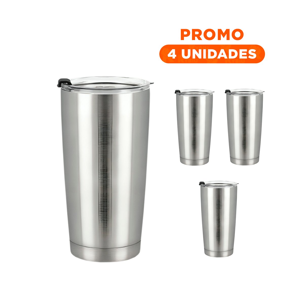 PACK4 BOTELLA 600ML DE ACERO INOXIDABLE PLATEADO CON TAPA Y FORMA FUNCIONAL Y+REGALO STICKER - 1