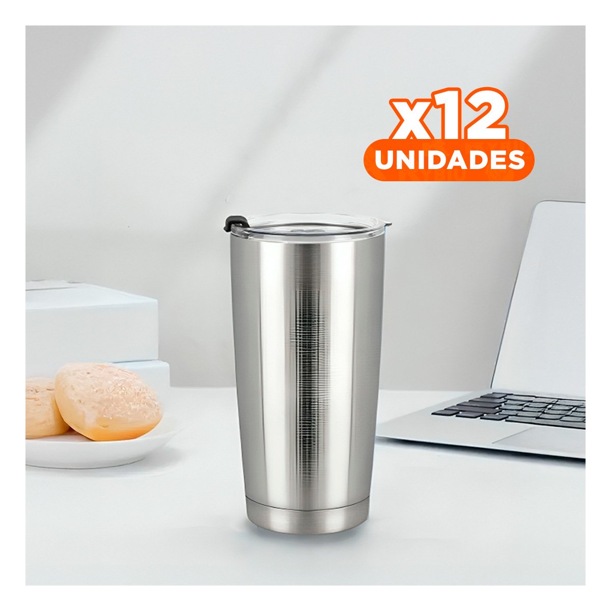 PACK12 CONTENEDOR 600ML PLATEADO CON TAPA DE ACERO INOXIDABLE PARA BEBIDAS CALIENTES - 1