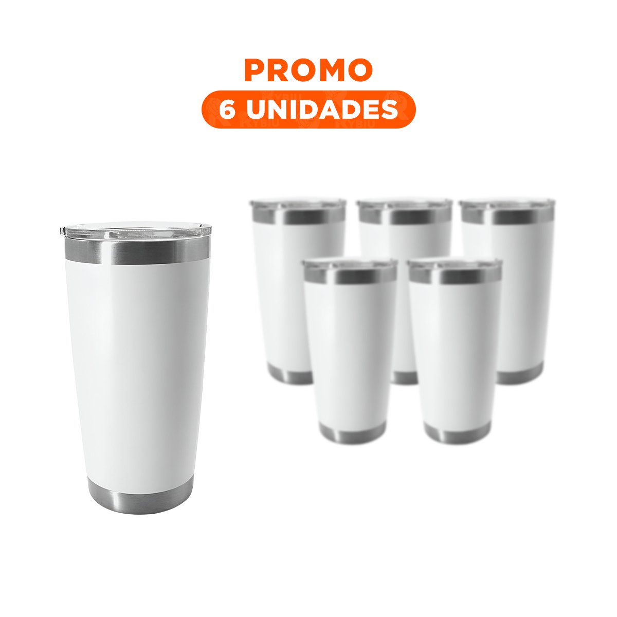 PACK6 BOTELLA BLANCA CON TAPA 600ML DE ACERO INOXIDABLE PARA CAFE, TE Y JUGOS - 1