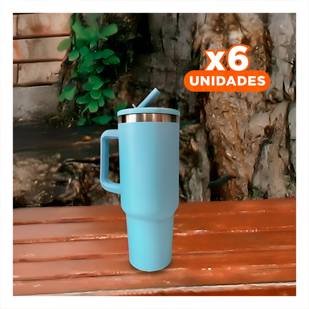 PACK6 TAZA EN COLOR CELESTE CON ASA Y PICO 1200ML DE ABS Y ACERO Y+REGALO STICKER - 1