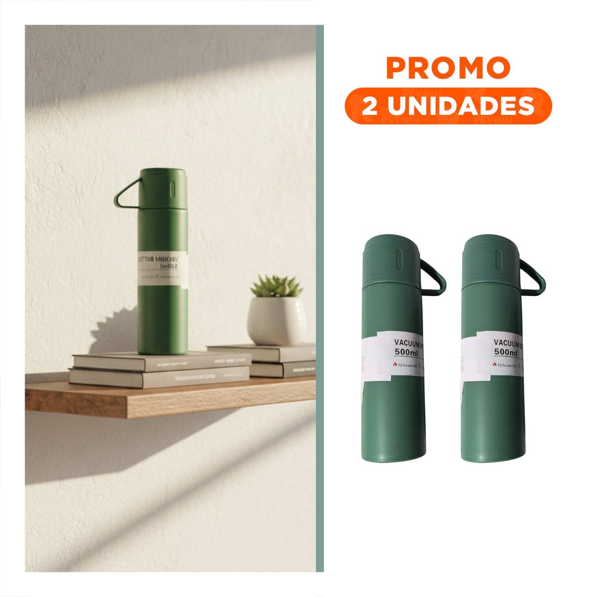 PACK2 RECIPIENTE TERMICO DURADERO CON 2 TAZAS VERDE PARA OFICINA - 1
