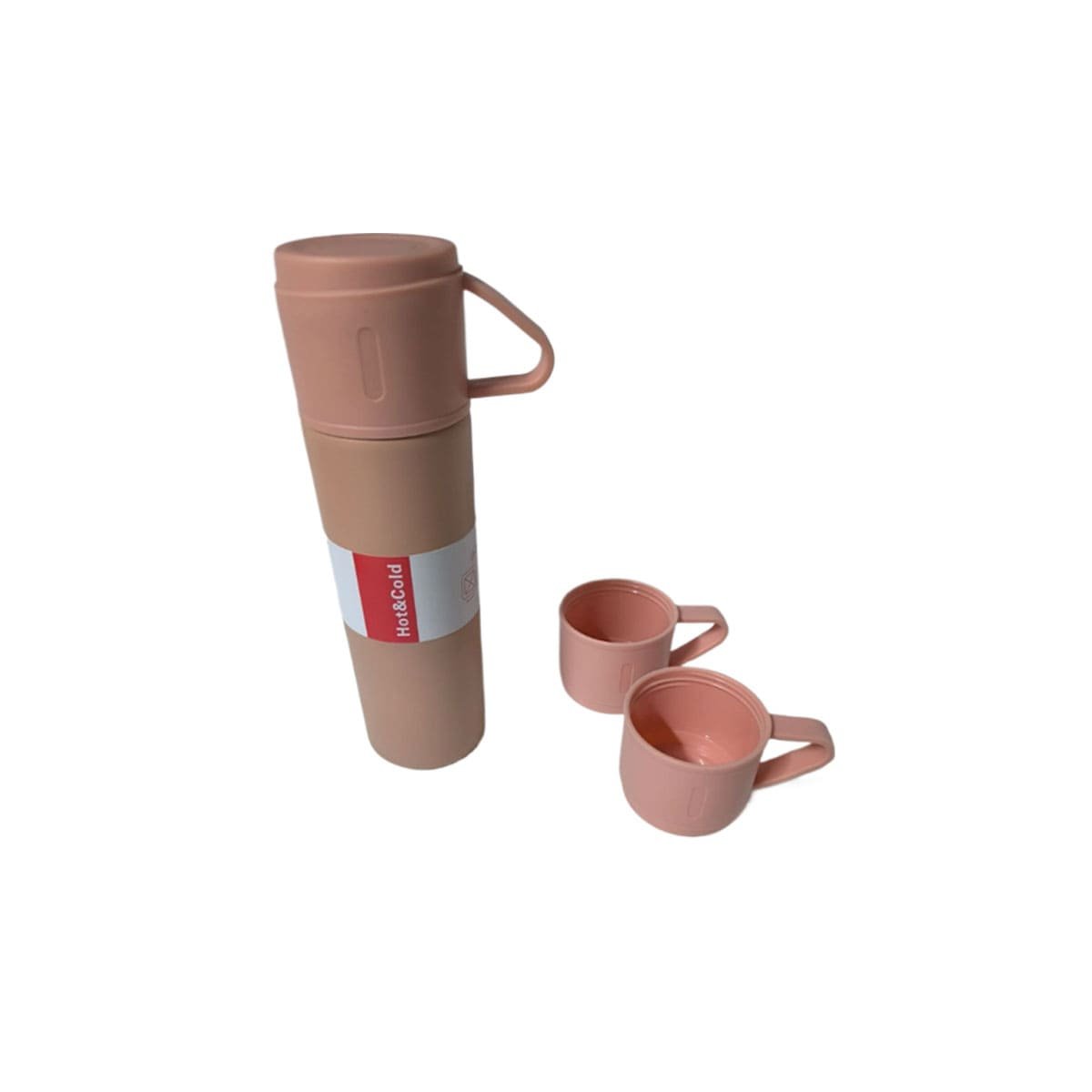 TERMO MODERNO CON 2 TASAS ROSADO PRACTICO PARA VIAJE Y HOGAR Y+LIGAS REGALO - 3