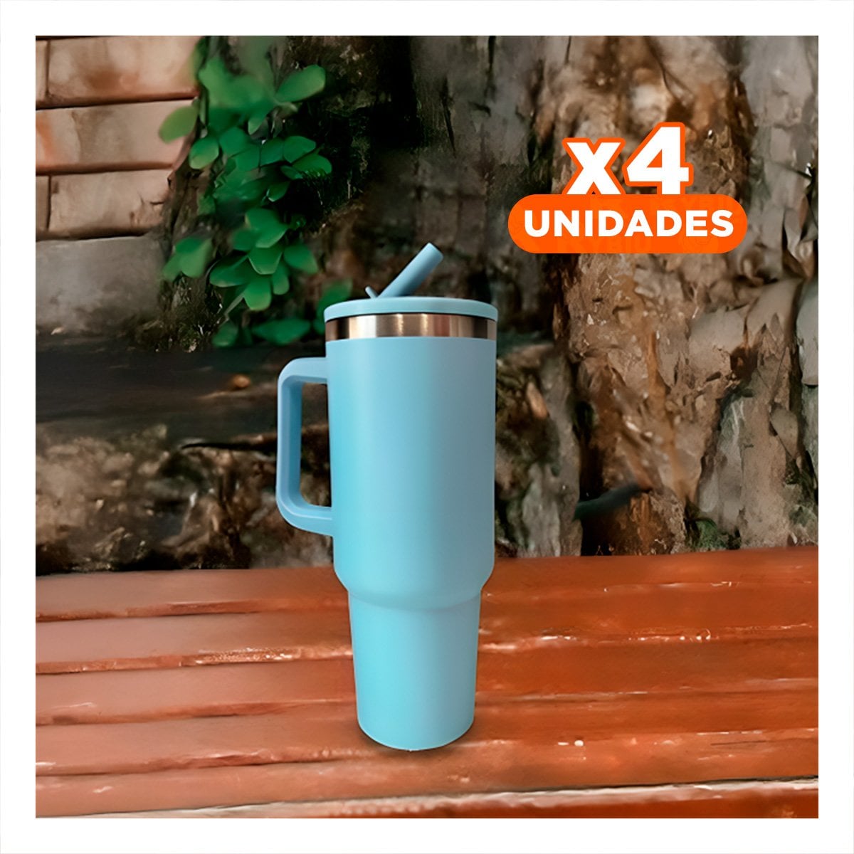 PACK4 TERMO 1200ML EN COLOR CELESTE CON ASA COMODA Y PICO DE ABS Y ACERO - 1