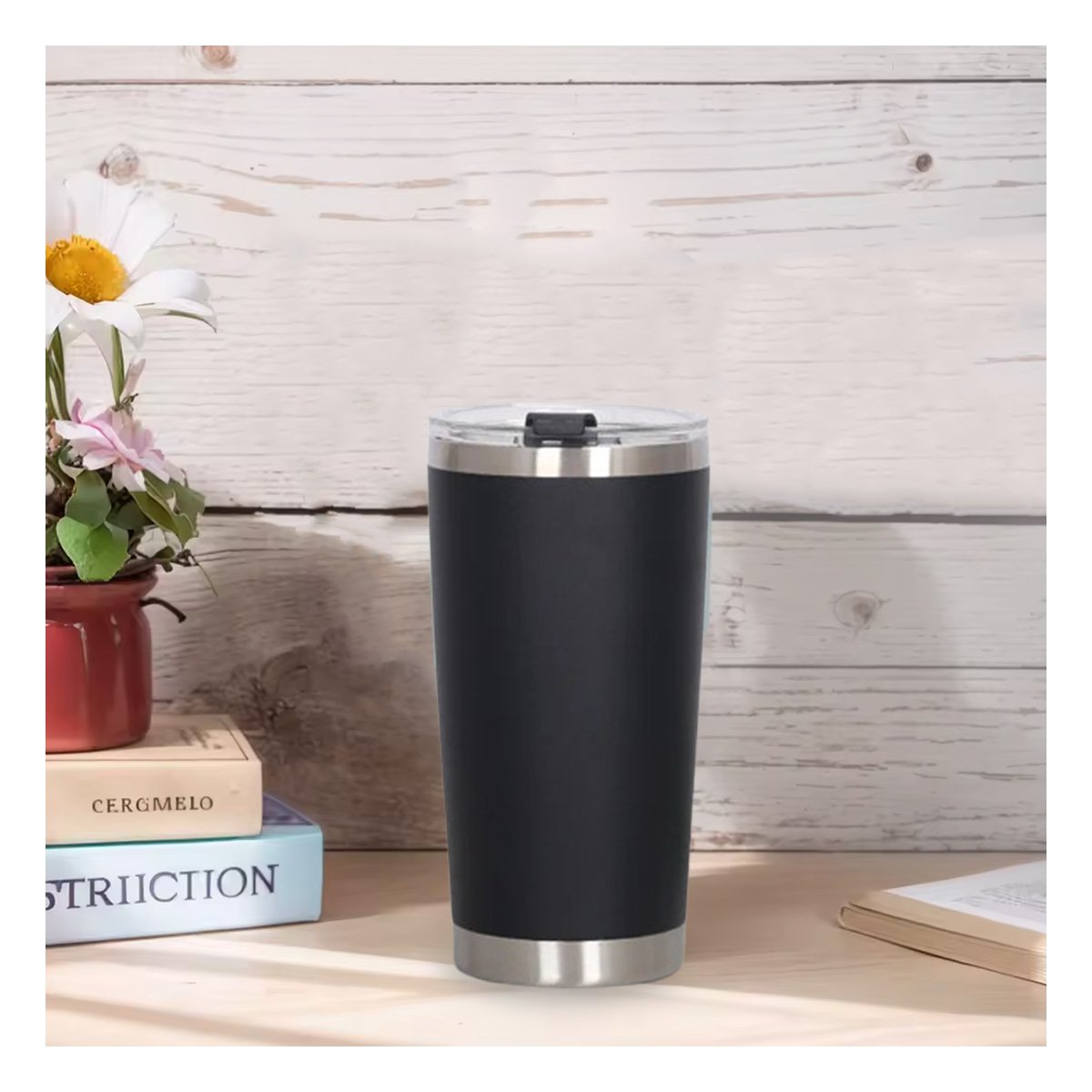 PACK2 VASO NEGRO CON TAPA 600ML DE ACERO INOXIDABLE PARA CAFE, TE Y BEBIDAS Y+REGALO STICKER - 3