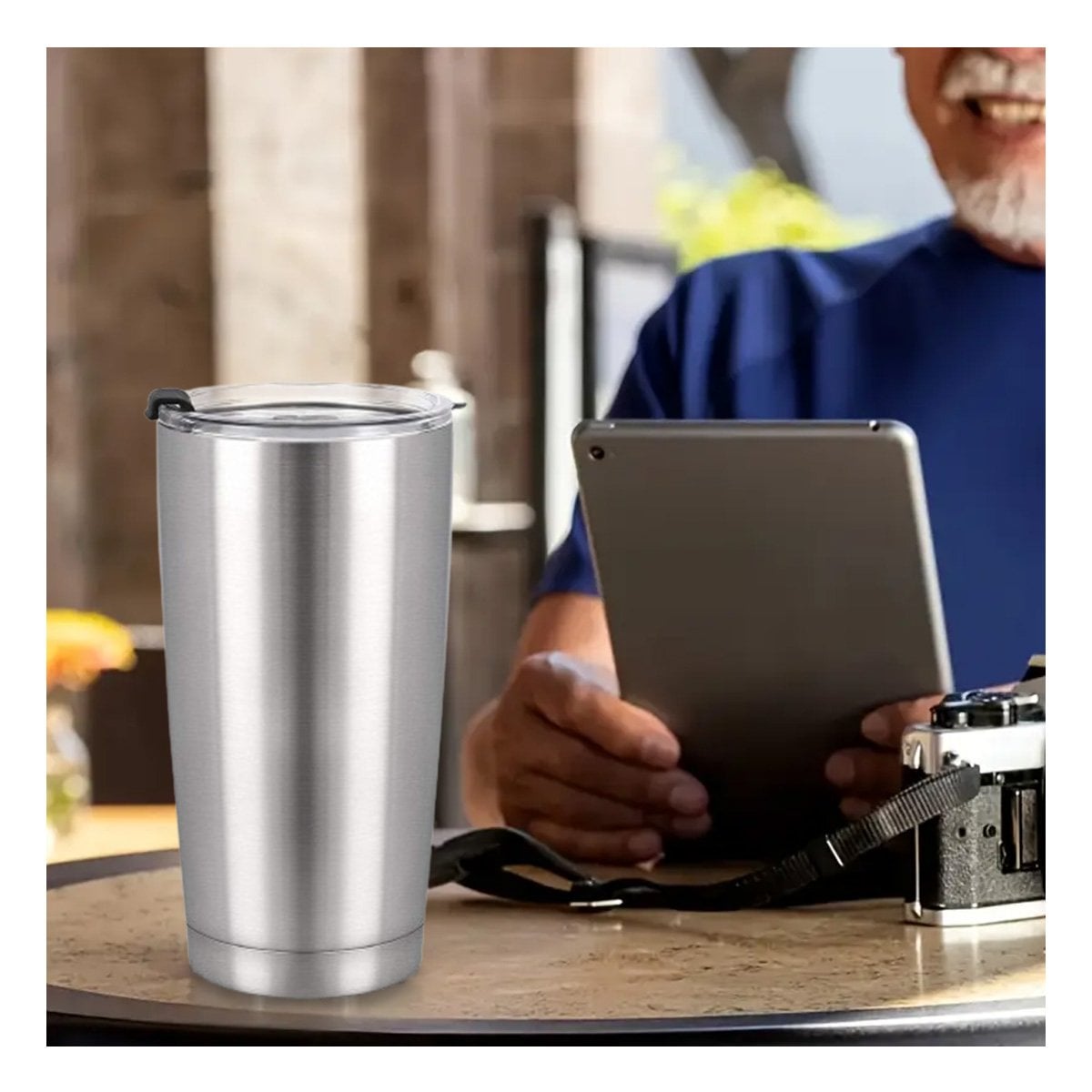 TERMO PLATEADO 600ML CON TAPA DE ACERO INOXIDABLE PARA USO DIARIO Y OFICINA Y+LIGAS REGALO - 2