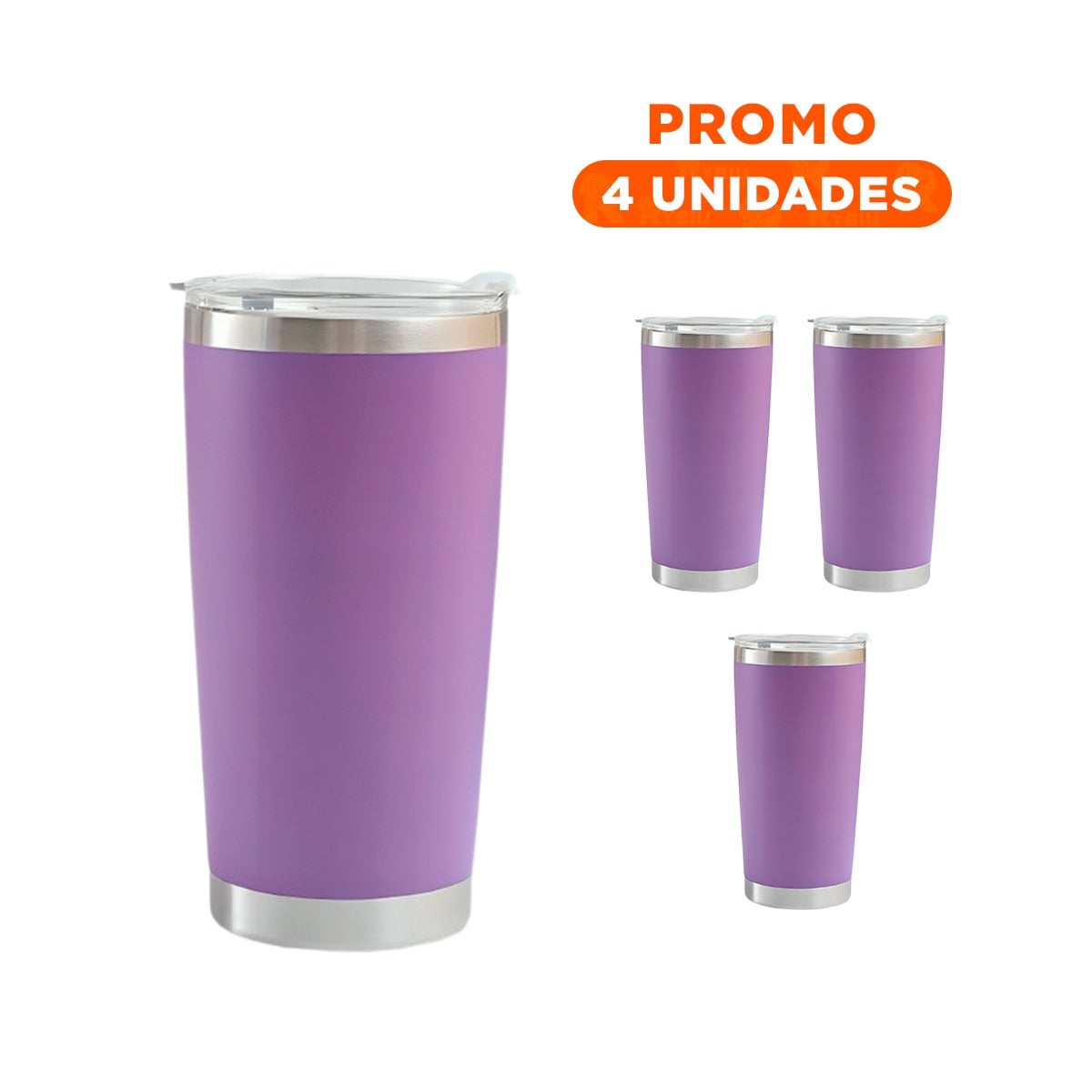 PACK4 BOTELLA 600ML DE ACERO INOXIDABLE MORADO CON TAPA Y FORMA FUNCIONAL Y+REGALO STICKER - 1