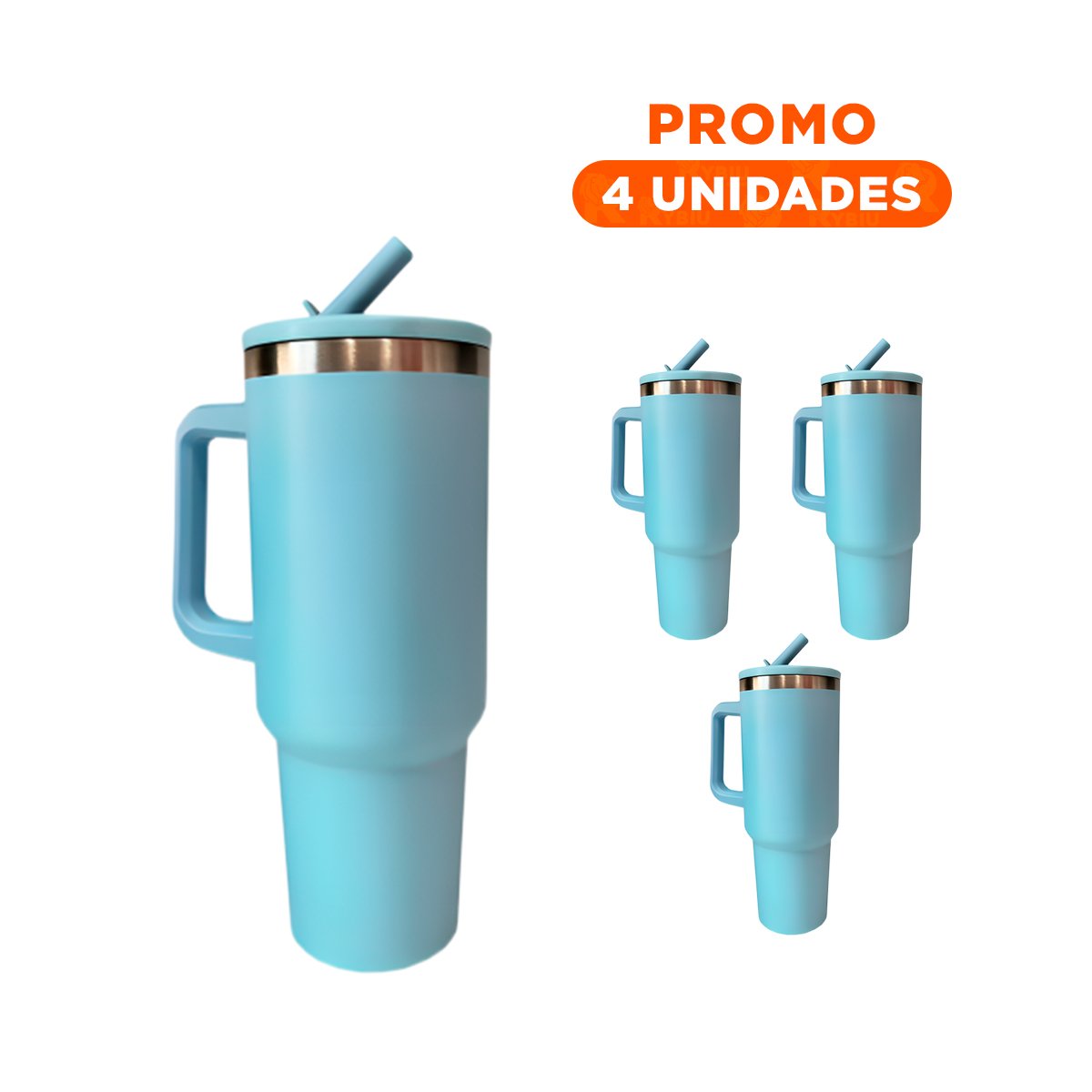 PACK4 TAZA TERMICA 1200ML EN COLOR CELESTE CON ASA Y PICO EN ABS Y ACERO Y+REGALO STICKER - 1