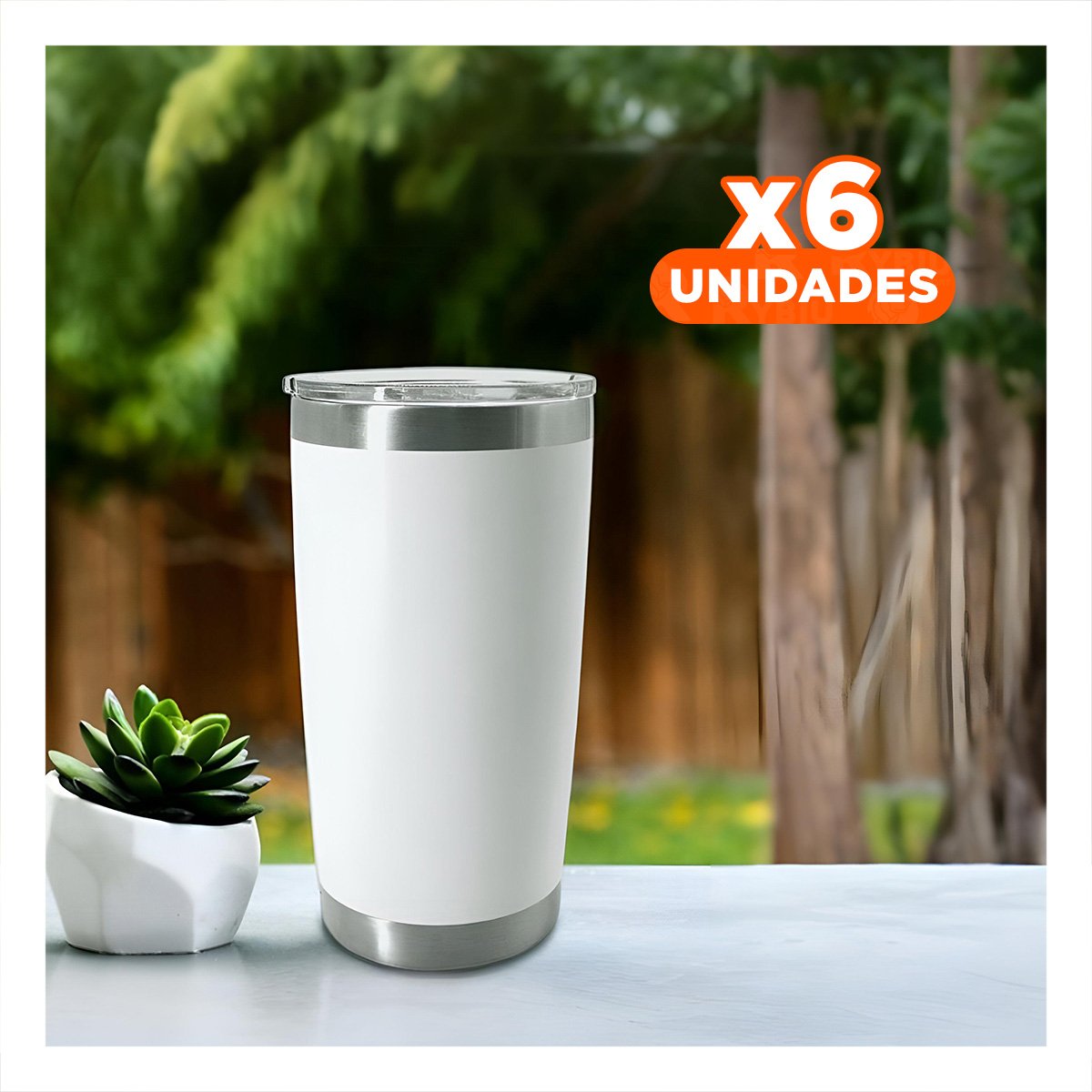 PACK6 CONTENEDOR DE ACERO INOXIDABLE BLANCO 600ML CON TAPA Y ASA COMODA Y+REGALO STICKER - 1