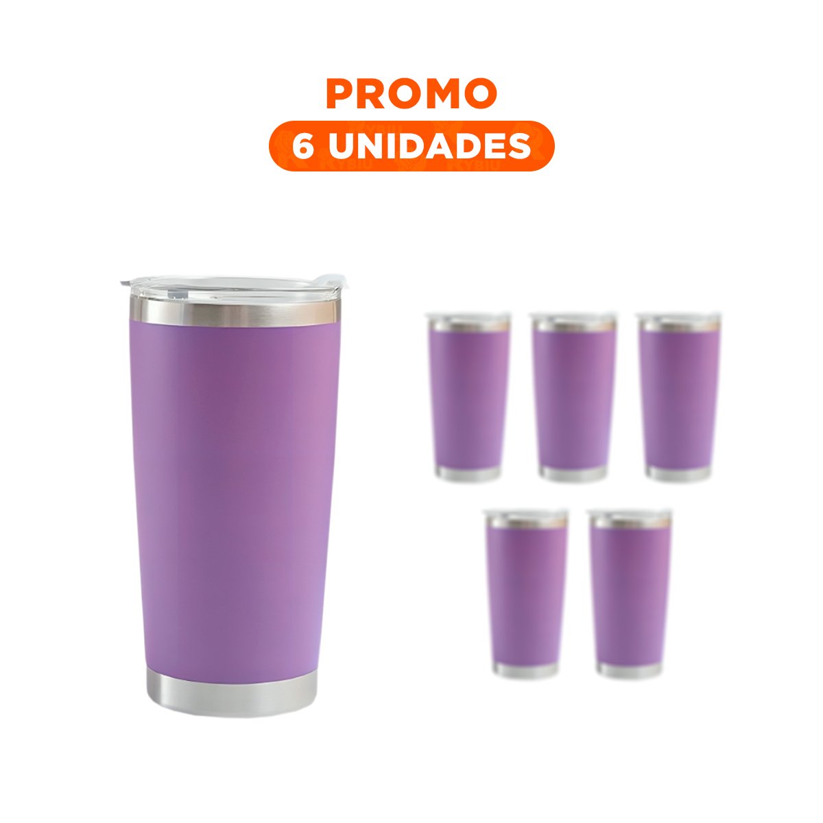 PACK6 BOTELLA MORADA CON TAPA 600ML DE ACERO INOXIDABLE PARA CAFE, TE Y JUGOS - 1