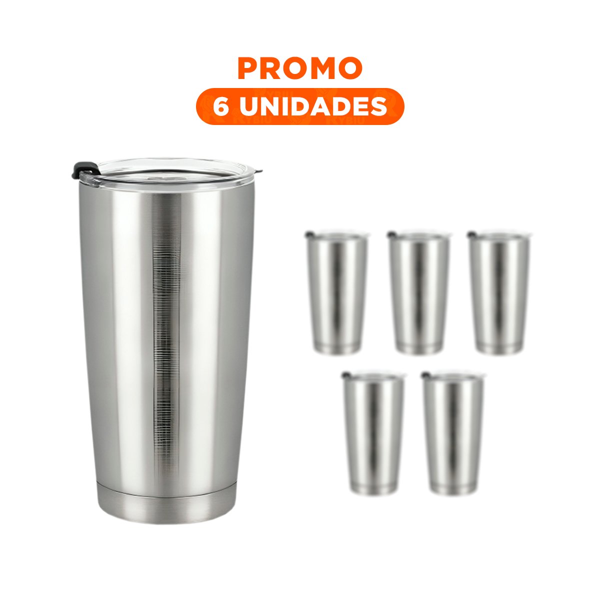 PACK6 BOTELLA PLATEADA CON TAPA 600ML DE ACERO INOXIDABLE PARA CAFE, TE Y JUGOS - 1