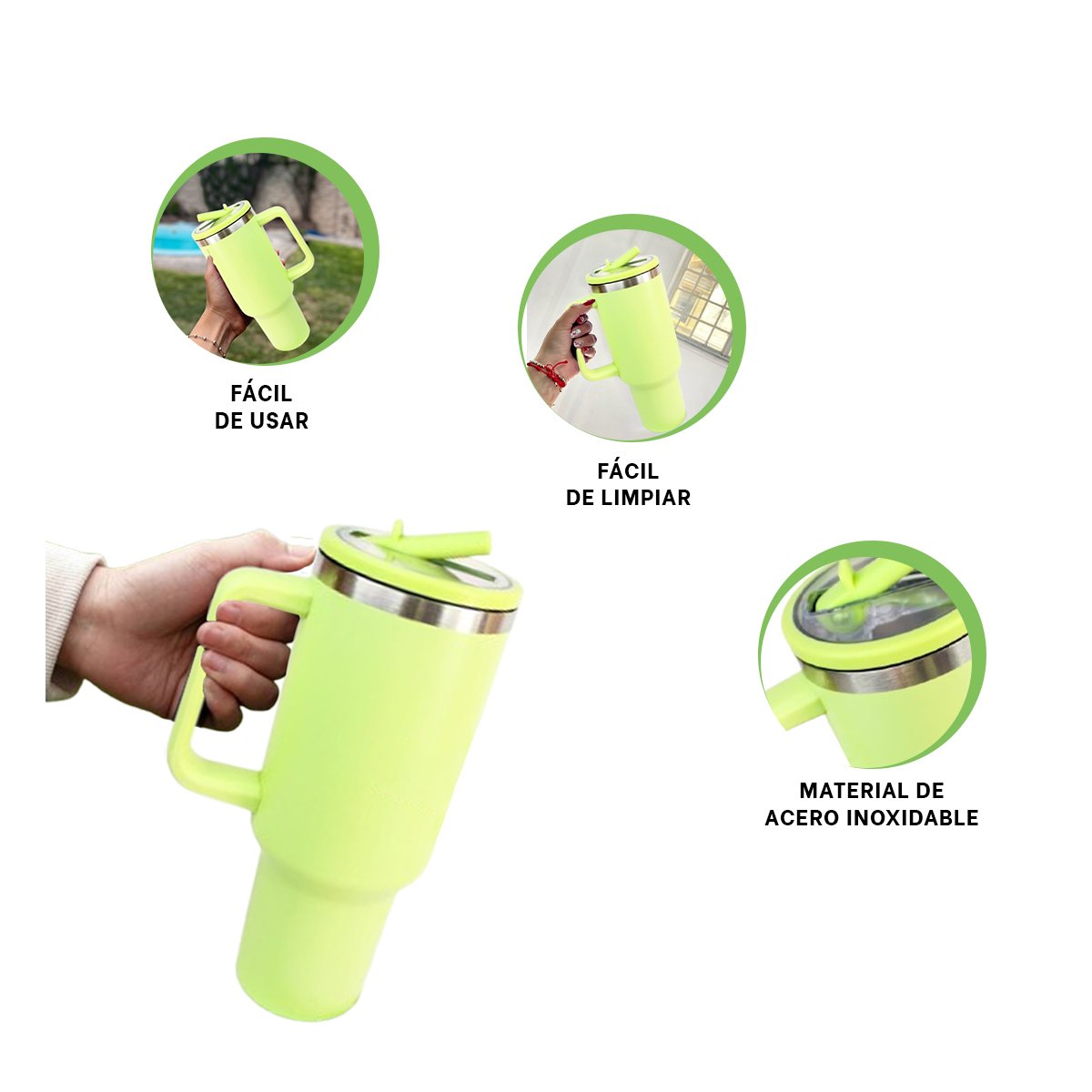 BOTELLA TERMICA 1200ML EN COLOR VERDE LIMON CON ASA Y PICO EN ABS Y ACERO - 3