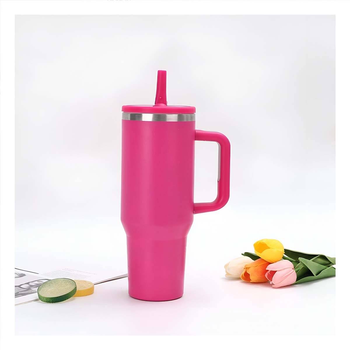 PACK6 TAZA TERMICA EN COLOR FUCSIA 1200ML CON ASA LATERAL Y PICO ABS Y ACERO Y+PAPEL REGALO - 5