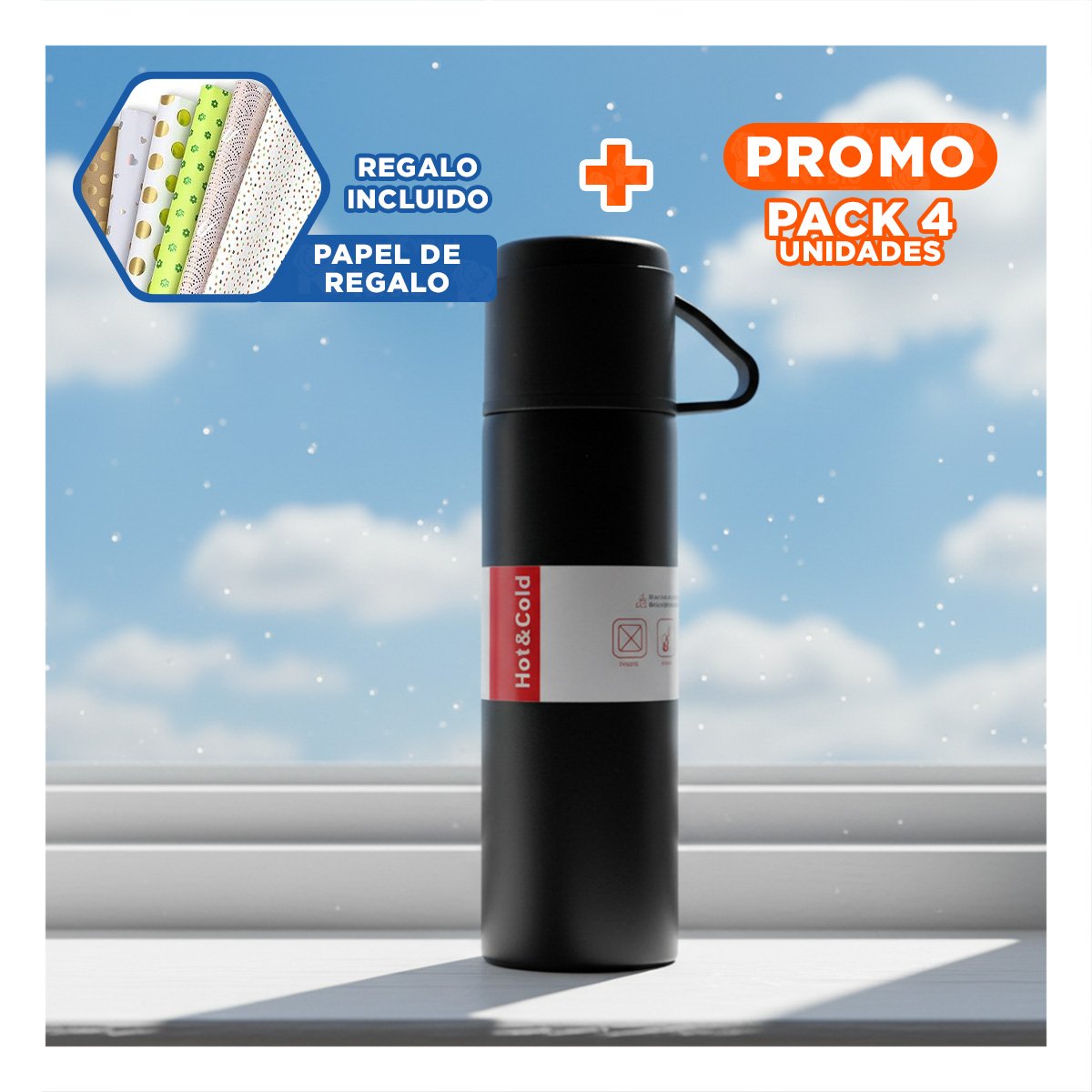 PACK4 CANTIMPLORA MODERNA CON 2 TASAS NEGRO PORTATIL Y ELEGANTE Y+PAPEL REGALO - 1