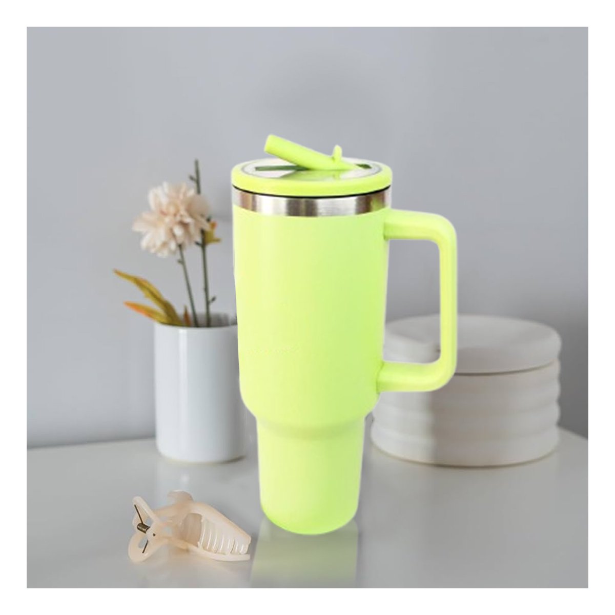 PACK2 TERMO CON PICO Y ASA EN EN VERDE LIMON CAPACIDAD 1200ML ABS Y ACERO Y+REGALO STICKER - 5