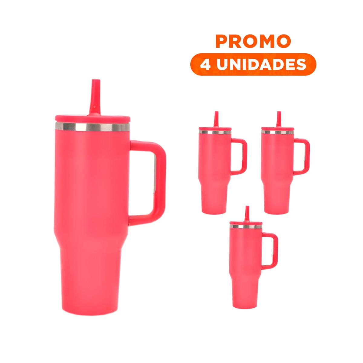 PACK4 TAZA TERMICA 1200ML EN COLOR FUCSIA CON ASA Y PICO EN ABS Y ACERO Y+REGALO STICKER - 1