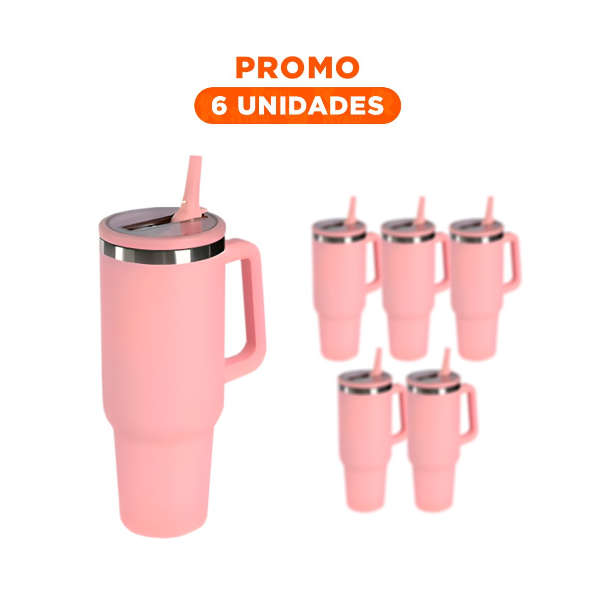 PACK6 TAZA EN COLOR ROSADO CON PICO INTEGRADO Y ASA COMODA 1200ML DE ABS Y ACERO - 1