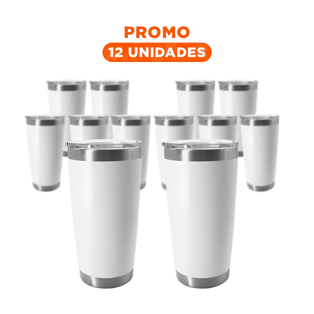 PACK12 VASO DE ACERO INOXIDABLE 600ML BLANCO CON TAPA HERMETICA PARA OFICINA Y+REGALO STICKER - 1