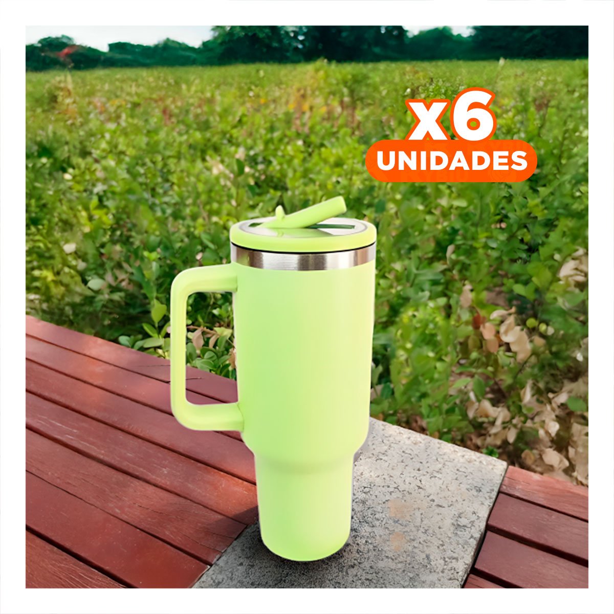 PACK6 TAZA EN COLOR VERDE LIMON CON ASA Y PICO 1200ML DE ABS Y ACERO Y+REGALO STICKER - 1