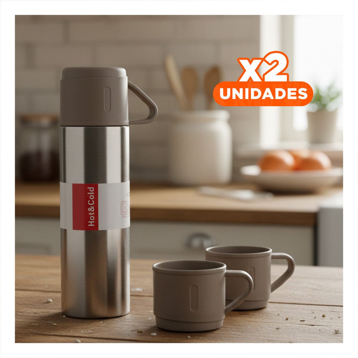 PACK2 CONTENEDOR COMPACTO CON 2 TASAS MARRON Y+REGALO STICKER - 1