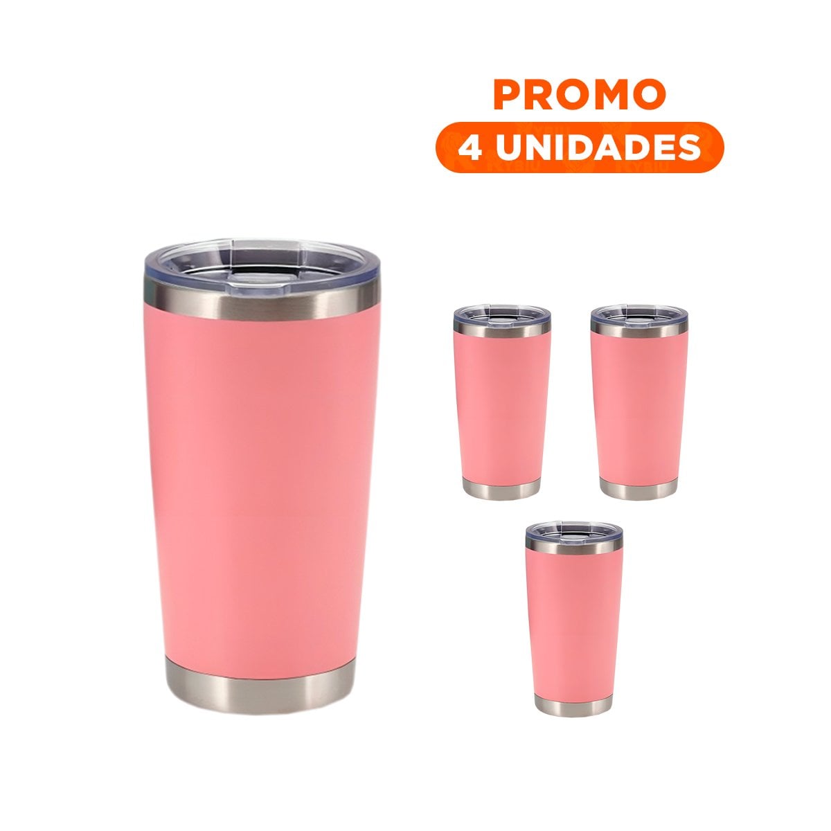 PACK4 BOTELLA 600ML DE ACERO INOXIDABLE ROSADO CON TAPA Y FORMA FUNCIONAL Y+REGALO STICKER - 1