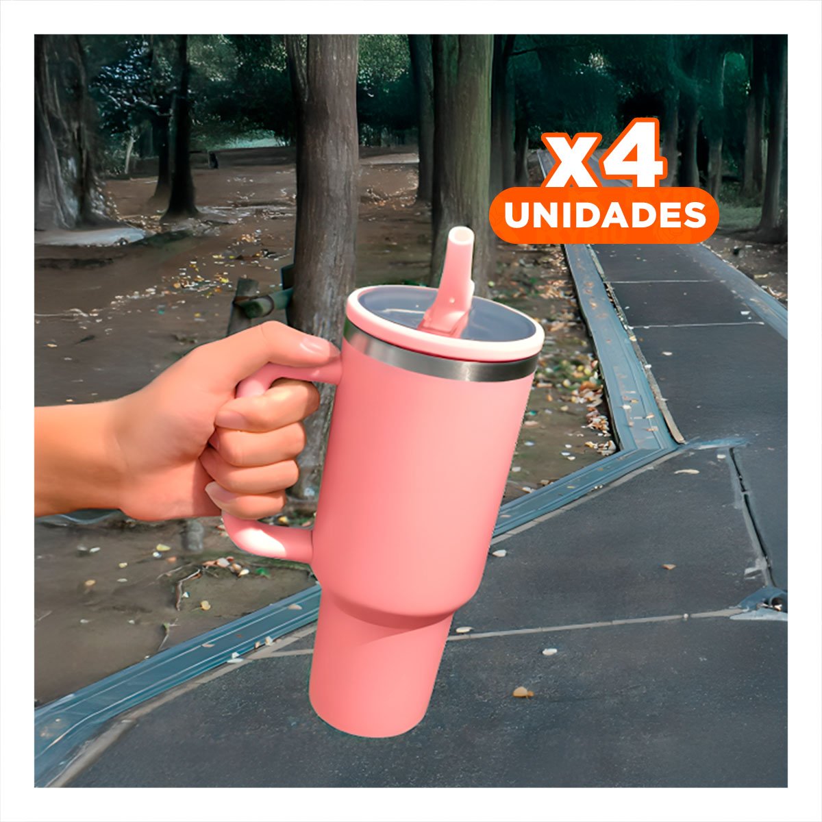 PACK4 TERMO 1200ML EN COLOR ROSADO CON ASA COMODA Y PICO DE ABS Y ACERO - 1