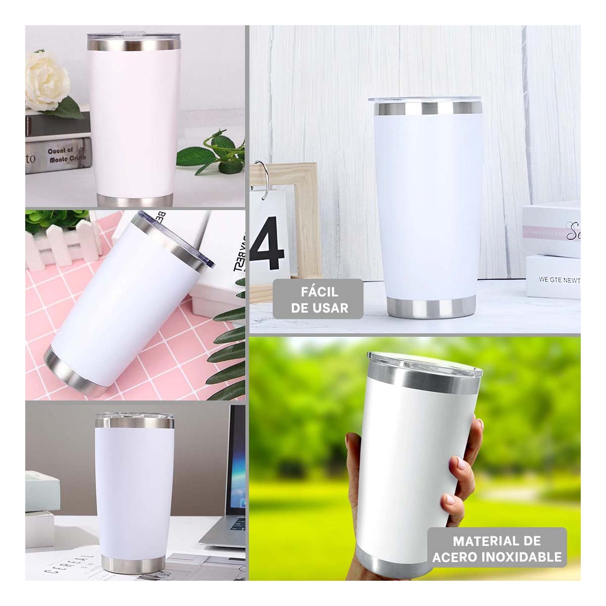 PACK12 CONTENEDOR DE ACERO INOXIDABLE 600ML BLANCO CON TAPA HERMETICA Y+PAPEL REGALO - 2