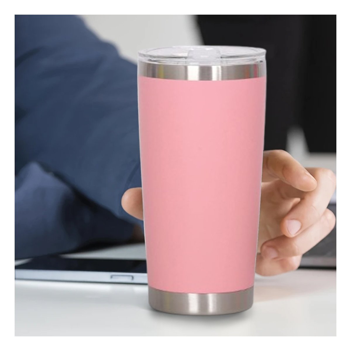 TERMO 600ML DE ACERO INOXIDABLE ROSADO CON TAPA Y FORMA FUNCIONAL - 1