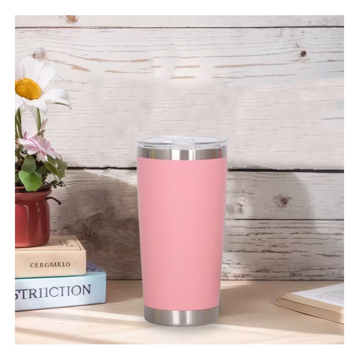 TERMO 600ML DE ACERO INOXIDABLE ROSADO CON TAPA Y FORMA FUNCIONAL - 2