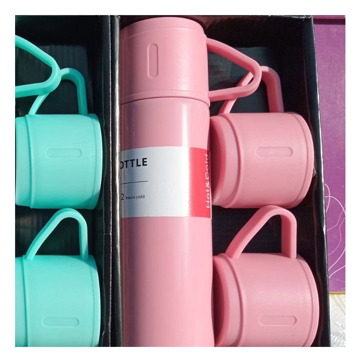 PACK2 RECIPIENTE TERMICO MODERNO CON 2 TASAS ROSADO COMODO PARA VIAJE Y+PAPEL REGALO - 5
