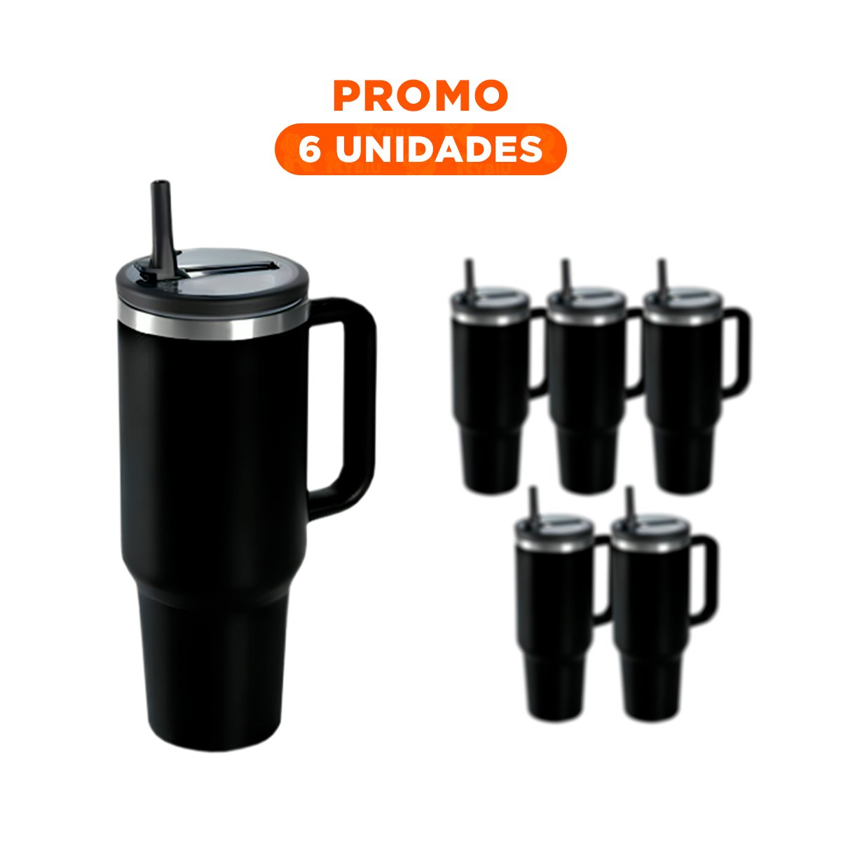 PACK6 TAZA EN COLOR NEGRO CON PICO INTEGRADO Y ASA COMODA 1200ML DE ABS Y ACERO - 1