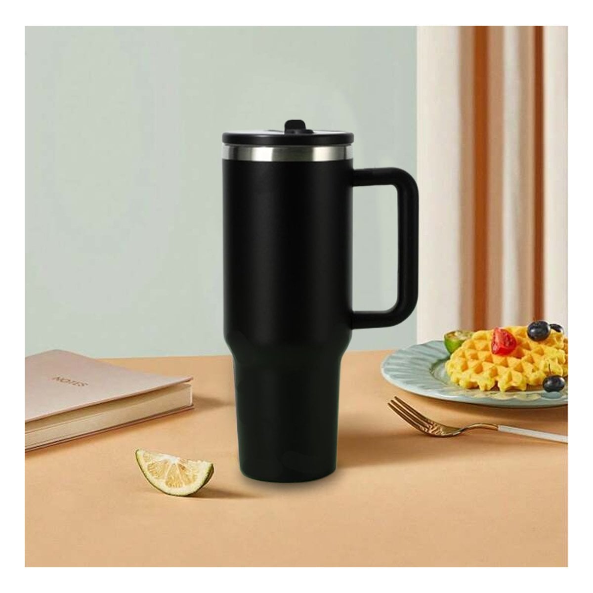 PACK6 TAZA EN COLOR NEGRO CON PICO INTEGRADO Y ASA COMODA 1200ML DE ABS Y ACERO - 3