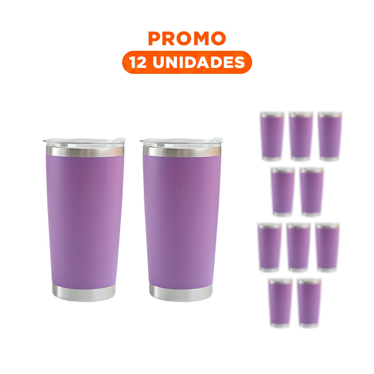 PACK12 VASO DE ACERO INOXIDABLE 600ML MORADO CON TAPA HERMETICA PARA OFICINA Y+REGALO STICKER - 1