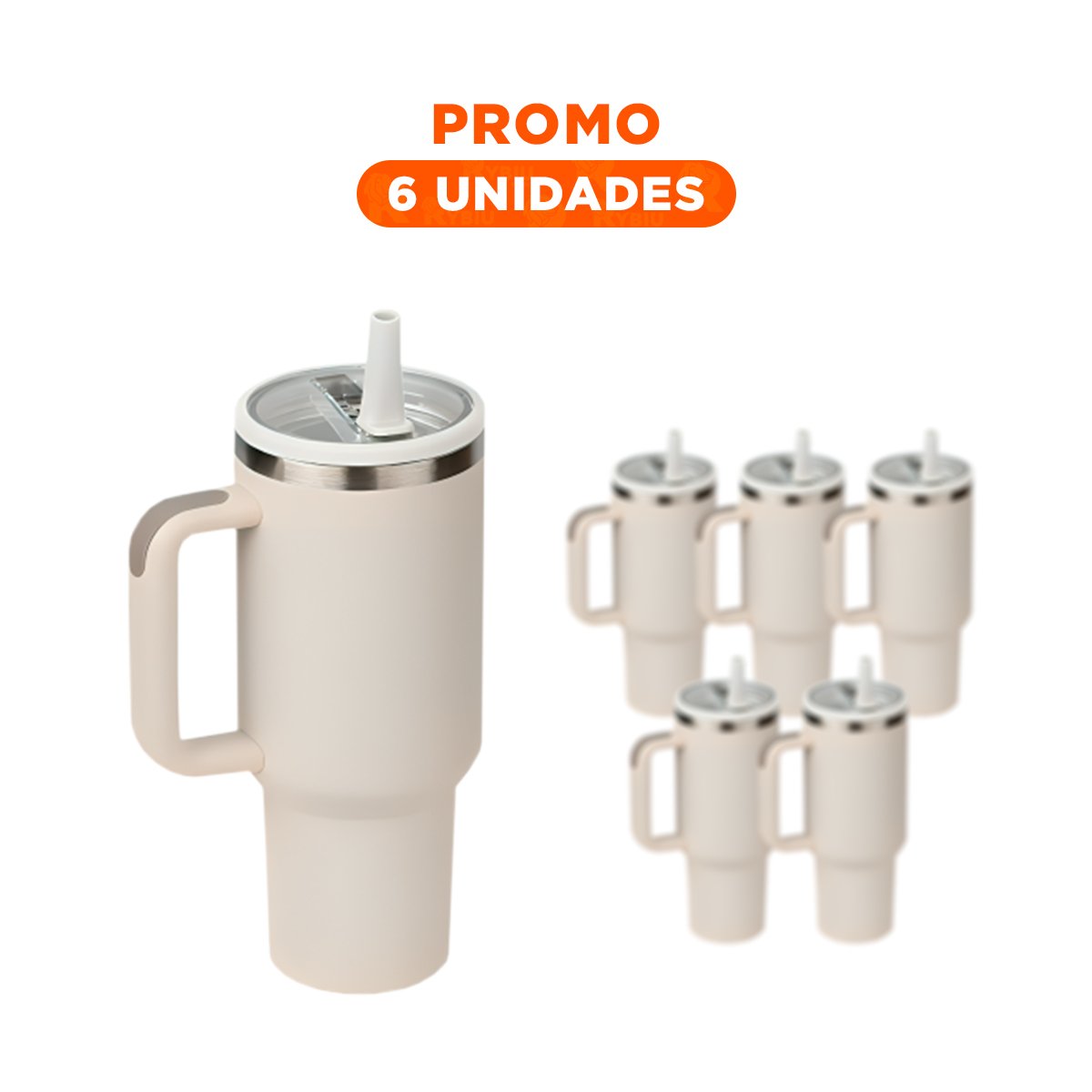 PACK6 TAZA EN COLOR CREMA CON PICO INTEGRADO Y ASA COMODA 1200ML DE ABS Y ACERO - 1