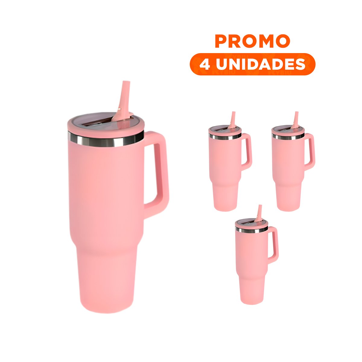 PACK4 TAZA TERMICA 1200ML EN COLOR ROSADO CON ASA Y PICO EN ABS Y ACERO Y+REGALO STICKER - 1