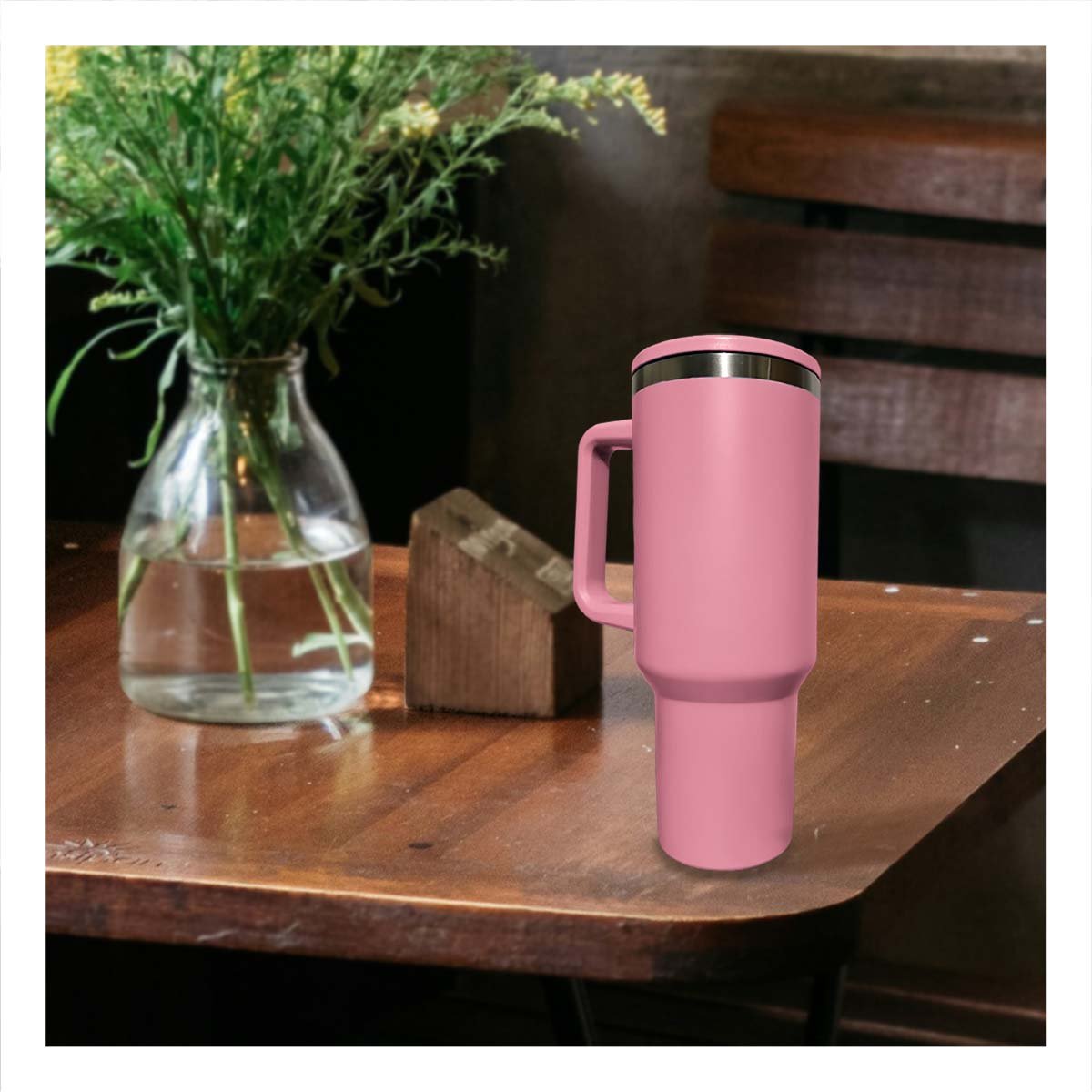 PACK4 TAZA TERMICA 1200ML EN COLOR ROSADO CON ASA Y PICO EN ABS Y ACERO Y+REGALO STICKER - 3