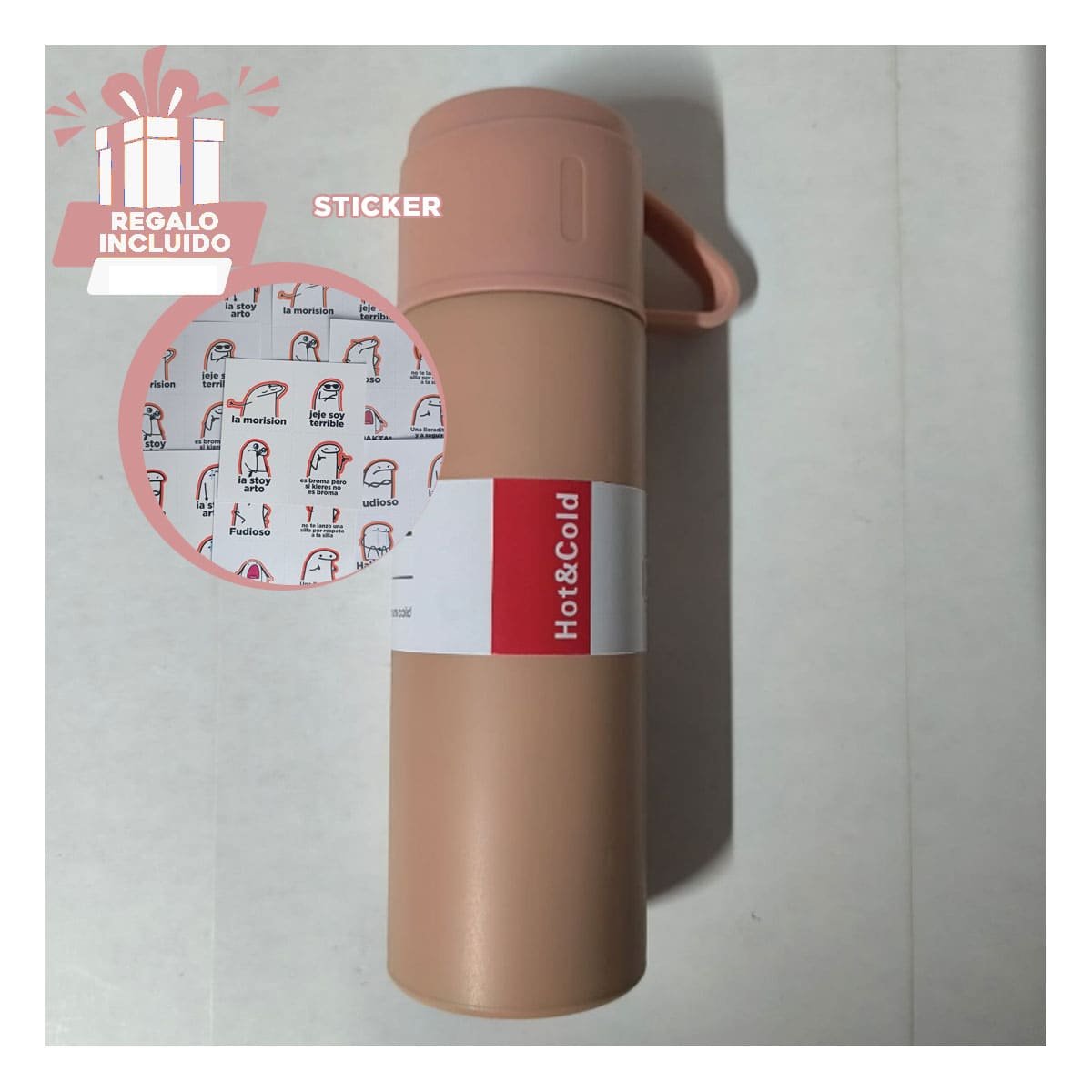 CONTENEDOR TERMICO COMPACTO CON 2 TASAS ROSADO MODERNO PARA OFICINA Y+REGALO STICKER - 1