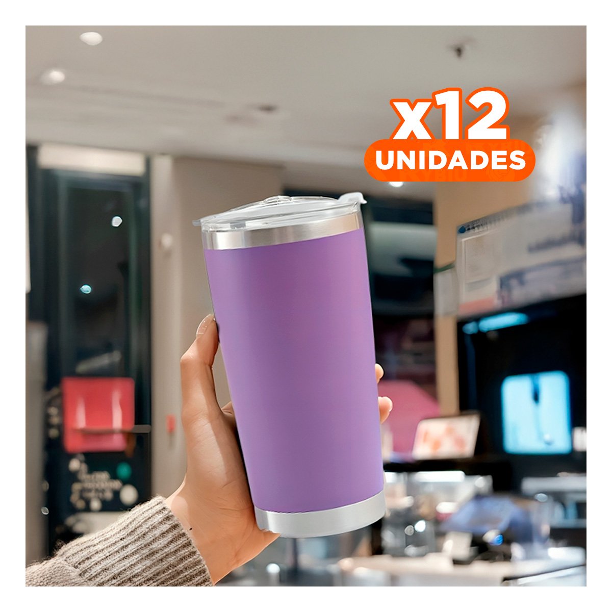 PACK12 CONTENEDOR 600ML MORADO CON TAPA DE ACERO INOXIDABLE PARA BEBIDAS CALIENTES - 1