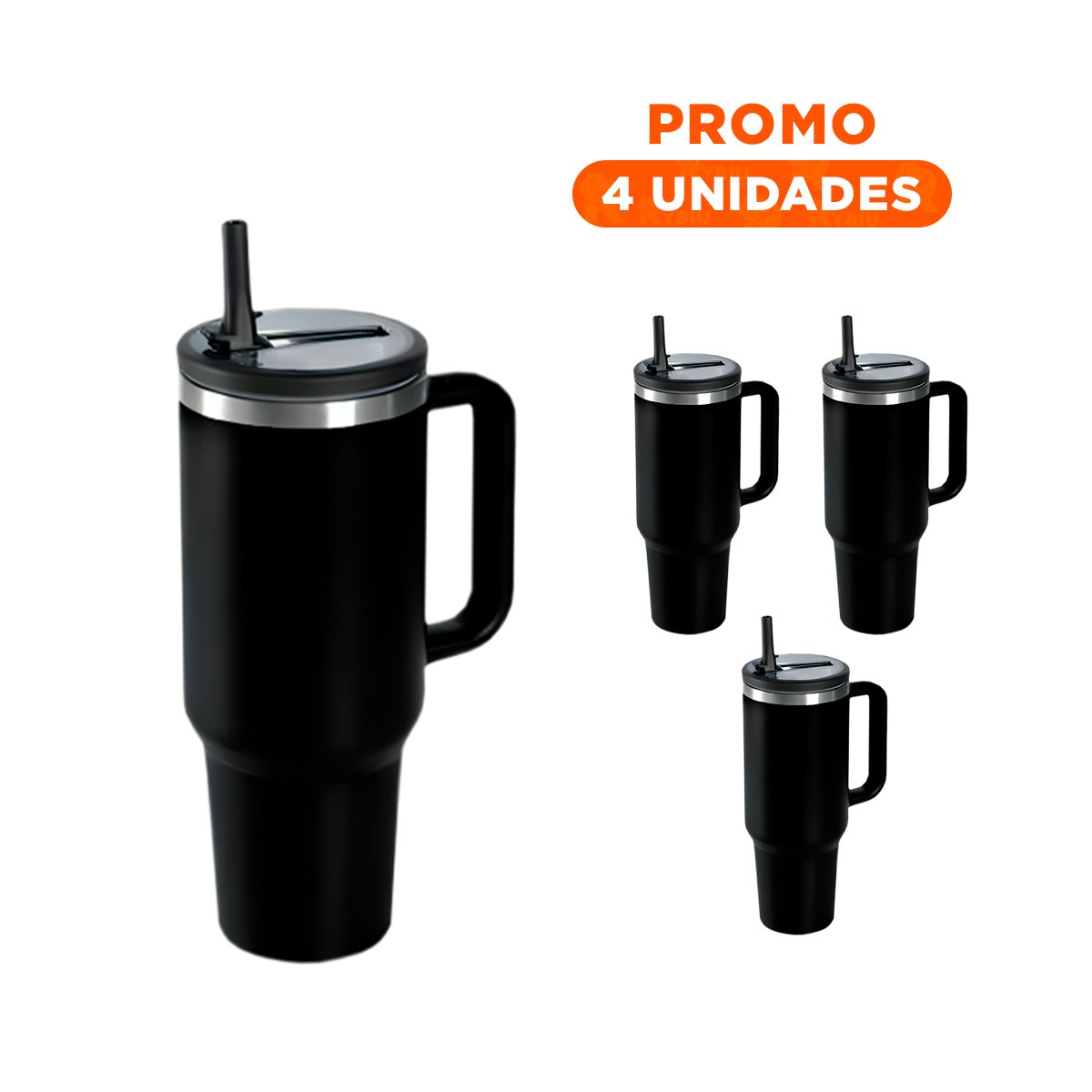 PACK4 TAZA TERMICA 1200ML EN COLOR NEGRO CON ASA Y PICO EN ABS Y ACERO Y+REGALO STICKER - 1