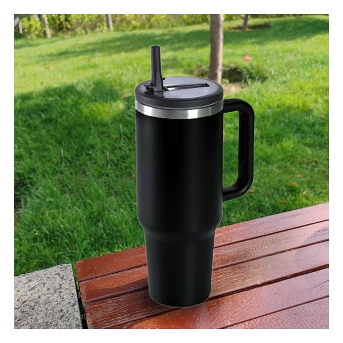 PACK4 TAZA TERMICA 1200ML EN COLOR NEGRO CON ASA Y PICO EN ABS Y ACERO Y+REGALO STICKER - 3